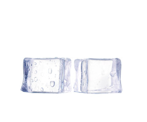 Three ice cubes on white background.