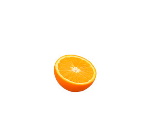 Orange fruit half and two segments or cantles isolated on white background cutout