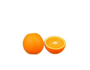 Orange fruit half and two segments or cantles isolated on white background cutout