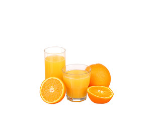 Orange juice and slices of orange isolated on white