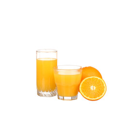 Orange juice and slices of orange isolated on white