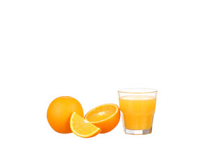 Orange juice and slices of orange isolated on white