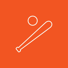 Baseball bat and ball line icon.
