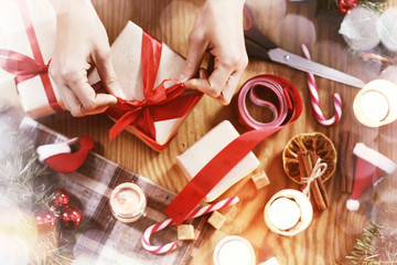 Christmas gift packaging hand wood