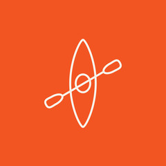 Kayak with paddle line icon.