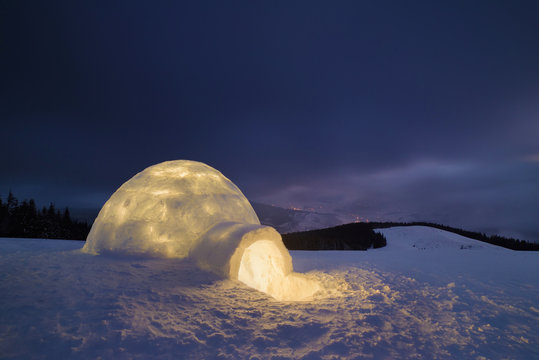 Snow igloo at night