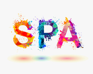 Word SPA. Rainbow splash paint sign
