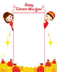 Boy And Girl On Banner, Traditional Celebration, China, Happy Chinese New Year