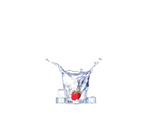 Strawberries, ice cubes into the glass