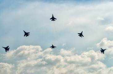 Team work of russian fighters SU-27 knights