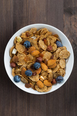 breakfast cereal flakes with blueberries and nuts 
