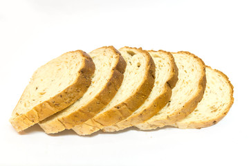 bread sliced on white background