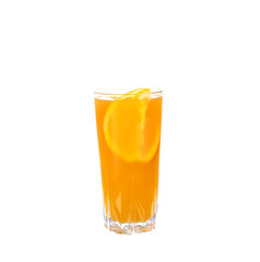Glass of orange juice with peaces of orange inside