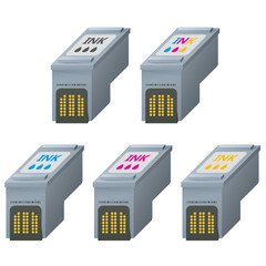 CMYK ink cartridges in isometric. 