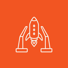 Space shuttle on take-off area line icon.