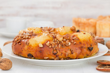 Christmas fruit cake on white plate