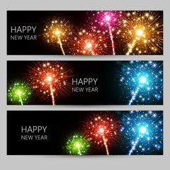 Vector Holiday Realistic vector Fireworks Background. Happy New Year
