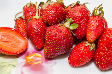 fresh red strawberries are white background