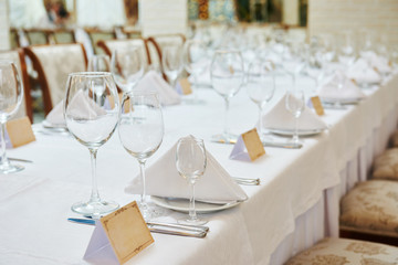 restaurant catering table with glassware 