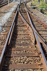線路（鶴岡駅近く）／山形県の庄内地方で羽越本線の線路（単線）を撮影したローカルイメージの写真です。JR鶴岡駅近くで撮影した写真です。