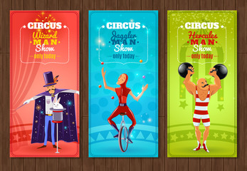 Travelling circus show flat banners set © Macrovector