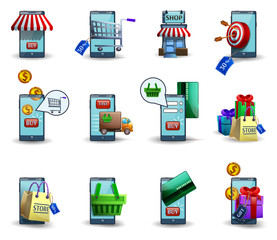 Mobile commerce m-commerce 3d icons set 