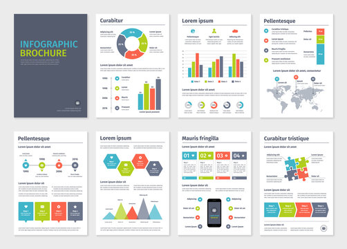 Business A4 brochures with infographic vector elements.