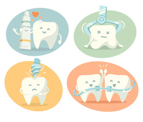 Cute tooth in different situations. Vector illustration.