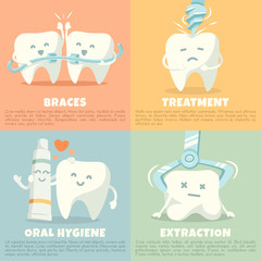 Oral hygiene banners with cute tooth. Vector illustration.