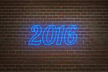 Neon figures on a brick wall