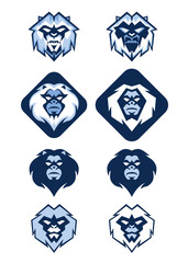Illustration of several different white blue Yeti head logo  - obrazy, fototapety, plakaty