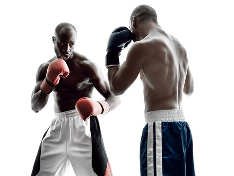 men boxers boxing isolated silhouette