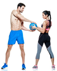 couple man and woman fitness exercises isolated