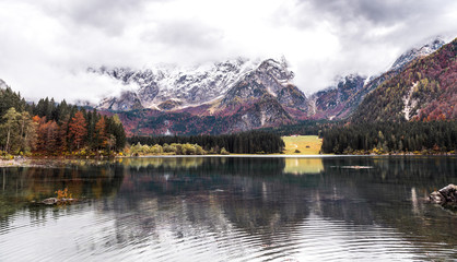 Lago Di Fusine - Mangart Lake in the autumn or winter.