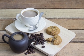 Hot coffee with a snack or cake during break time a little happiness at work.