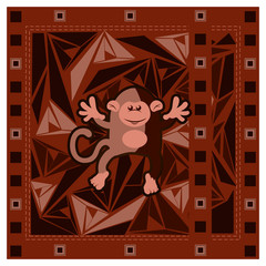 Chinese new year greeting card with monkey on triangular abstract background vector illustration