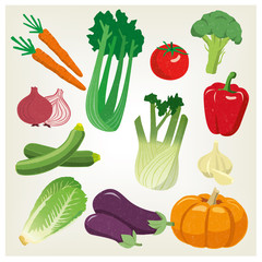 Set di verdure fresche dell'orto, vettoriali