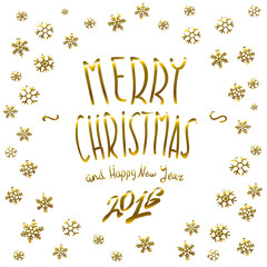 golden glowing Merry Christmas and happy New Year 2016 lettering collection. Vector illustration