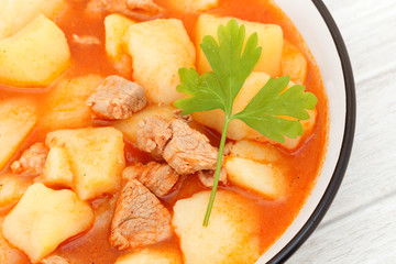 Hearty beef stew simmering