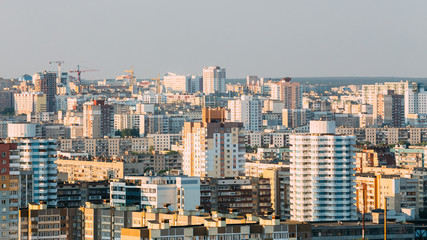 Fototapeta na wymiar Aerial view, cityscape of Minsk, Belarus