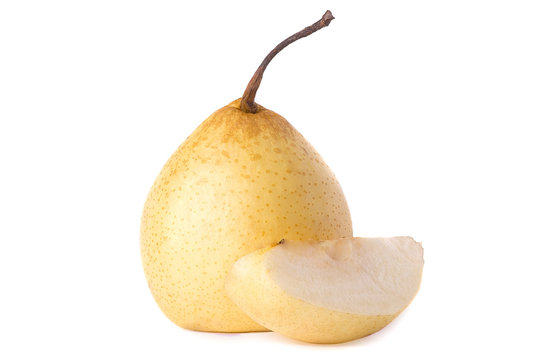 yellow pear with twig. slice pears