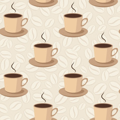 Obraz premium seamless vector pattern with cups on coffee beans background
