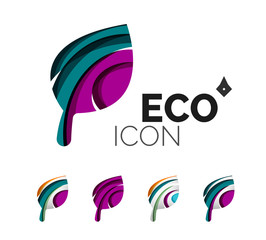 Set of abstract eco leaf icons, business logotype nature concepts, clean modern geometric design