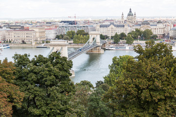 Fototapeta na wymiar panoramic view from Citadel Hill of Budapest city and Danube river and bridge