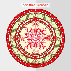 Doodle snowflake on ethnic mandala. 
