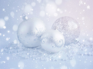 Christmas festive background with silver baubles