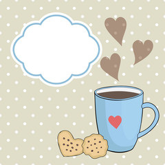 vector card with cup of tea and cookies