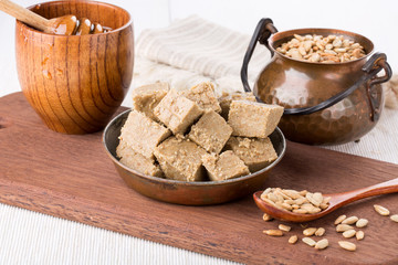 Homemade sunflower halva. Oriental sweets.