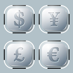 Set of four icon and currencies symbols