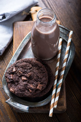 Chocolate milkshake in vintage bottle
